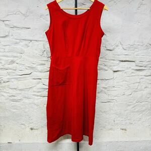 Glenbury Vintage 50s(?) Red Corduroy Dress Pocket Sleeveless Cottagecore Trad